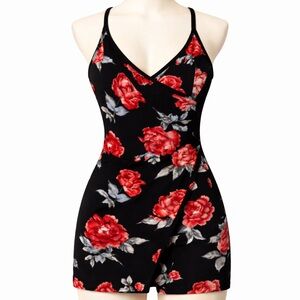 Almost Famous Black and Red Floral Romper